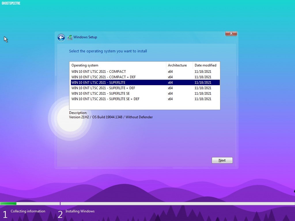 Tải Windows 10 21H2 LTSC Super Lite/Compact by Ghost Spectre