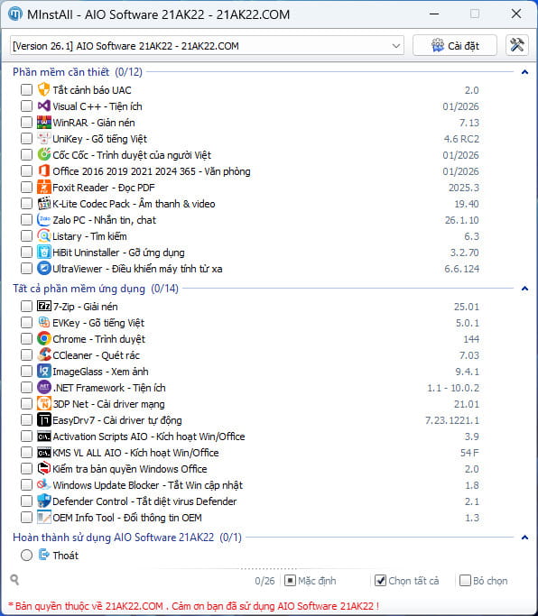 [FULL] AIO Software 21AK22 - Chỉ 1 Click Cài Tất Cả Phần Mềm