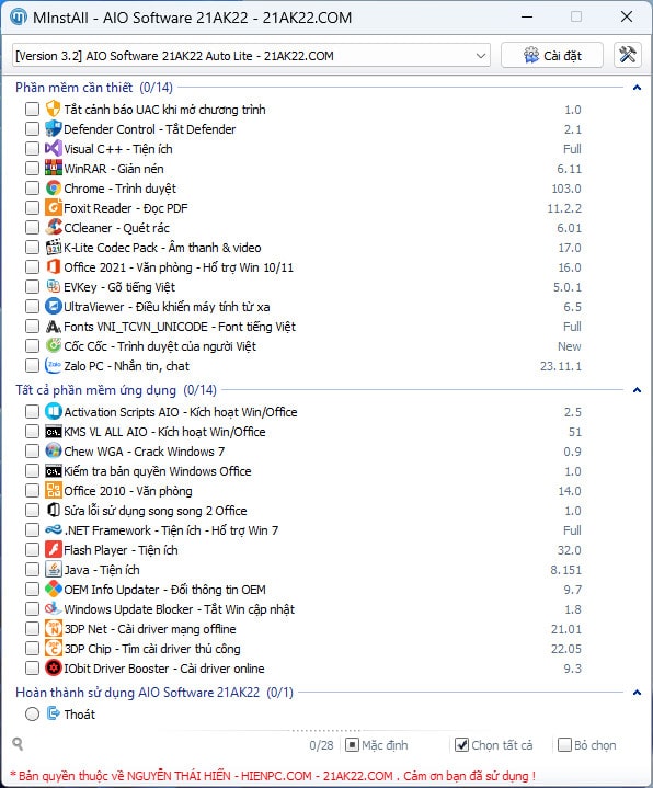 AIO Software 21AK22 - Cài Tất Cả Phần Mềm Chỉ Với 1 Click