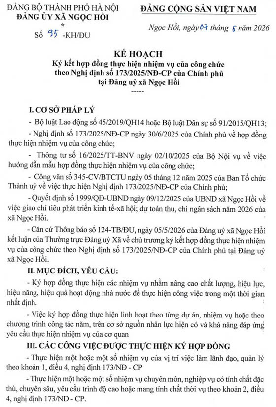 Đảng uỷ xã Ngọc Hồi, Hà Nội tuyển dụng hợp đồng thực hiện nhiệm vụ của công chức